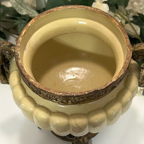 Antique Look Roman Greek Urn Planter Vase 9"x 11" Cream & Bronze Ornate With Lid - Picture 10 of 14